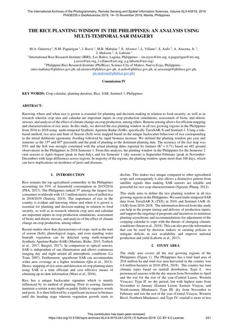 THE RICE PLANTING WINDOW IN THE PHILIPPINES: AN ANALYSIS USING  .